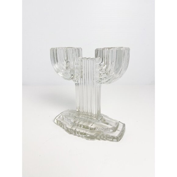 Vintage Anchor Hocking glass Queen Mary double candlestick - cactus design - Picture 3 of 7
